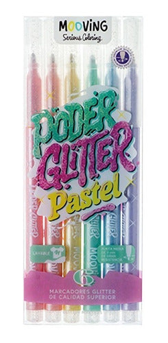 Mooving Glitter Pastel Markers X 6 0