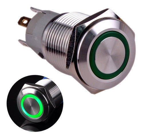 16mm Metal Non-Latching Push Button - Green 12V LED 0
