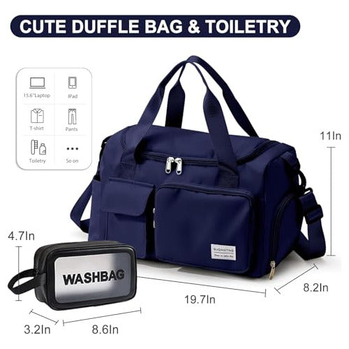 Small Gym Bag for Women, Waterproof Travel Duffle Bag with Shoe Compartment & Wet Pocket 2