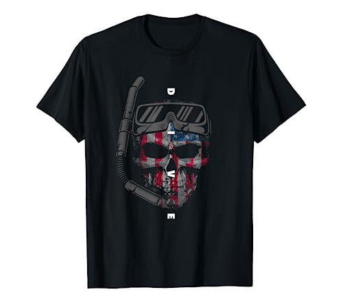 Camiseta Calavera Buceo Bandera Usa Negro 0