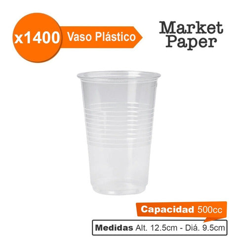 Market Paper Vaso Descartable Plastico Translucido 500cc Caja Por 1400 U 1