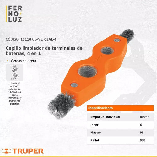 Truper Limpia Borne Bateria Cepillo Positivo Negativo 17110 1