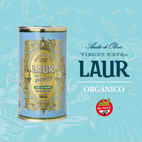 Aceite Oliva Laur Organico Lata X500ml Con Aceitero Rociador 3