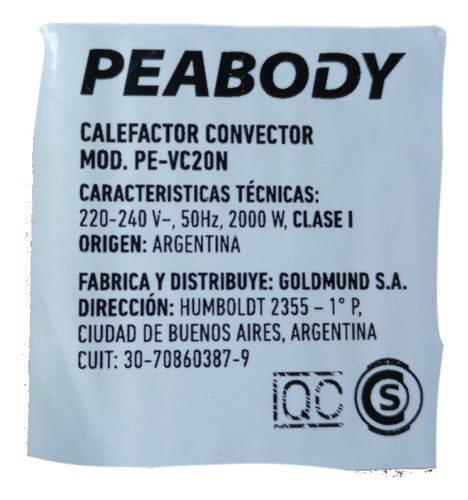 Peabody Panel Calefactor Electrico Pe-VC20N 2000W Repuestos 3