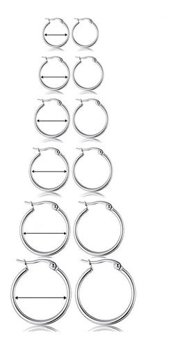 Lula Accesorios Pack X6 Pares Aros Mujer Aritos Argollas De Acero Quirúrgico 3