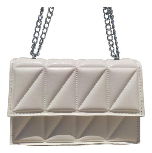 Genéric Mini Bag Blanca Con Relieve Y Correa De Cadena Niquel 0