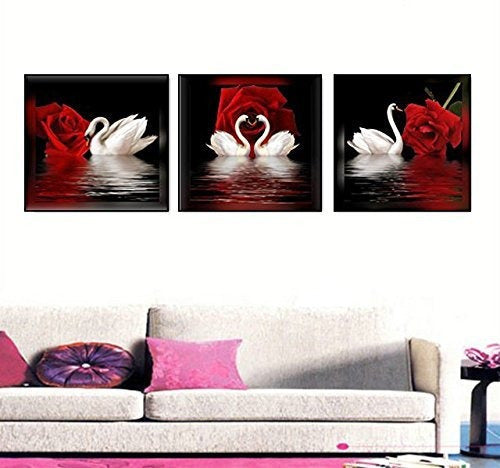 Amoy Art -3 Paneles Hermosos Cisnes Romanticos Impresion D 1