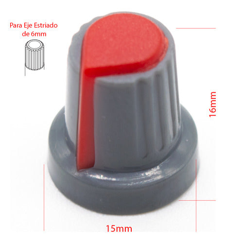 Ribbed Grey and Red Knurled Potentiometer Knob 6mm Shaft 2