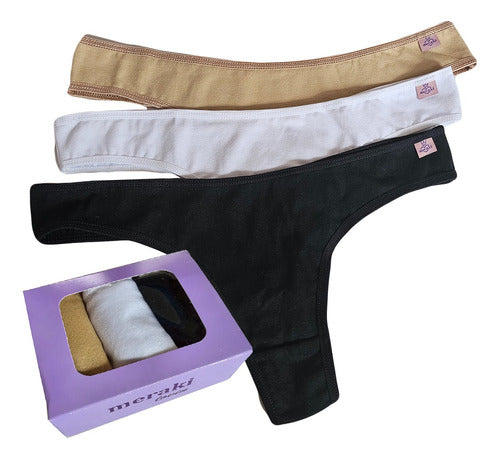 Pack of 3 Assorted Cotton and Lycra Thong Panties 0