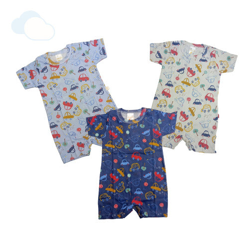 Short Sleeve Baby Bodysuit with Car Print Cotton 1