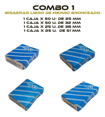 Fumaca Bisagra Libro Hº Bronceado Combo 1 - 25+32+38+51 Mm 1