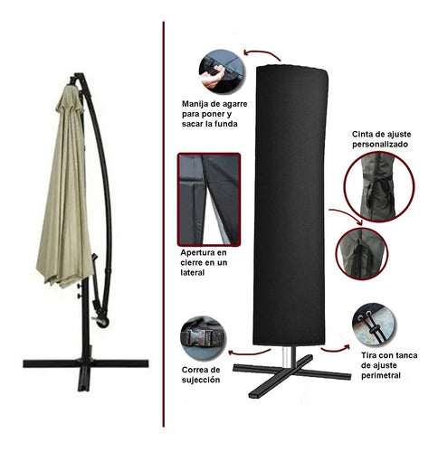 Heavy Duty Waterproof Cover for Large Umbrella in Black 3