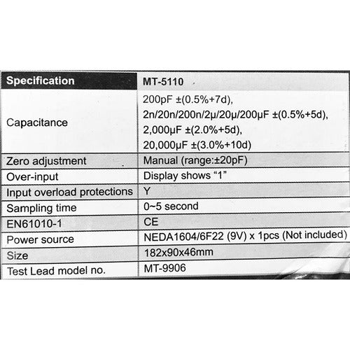 Pro'skit Capacímetro Tester Digital Lcd Mt-5110 3