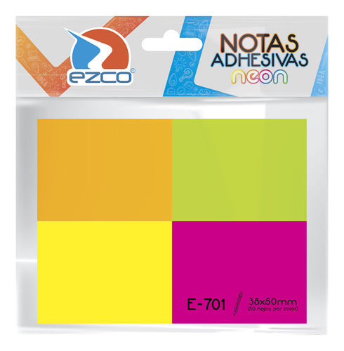 Ezco Neon Sticky Notes E-701 4 Colors 38x50 50 Sheets Per Color 0