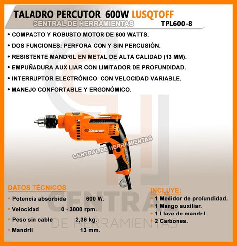 Lüsqtoff Percussion Drill Manual Steel Wood Concrete 13mm 1