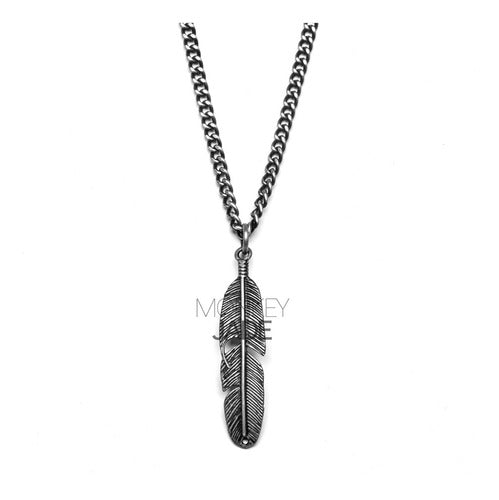 Monkey Jade Men's Feather Pendant Steel Chain Necklace 0