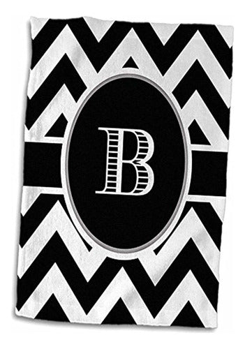 3dRose Toalla De Mano 3D Rose Black And White Chevron Monogram Init 1