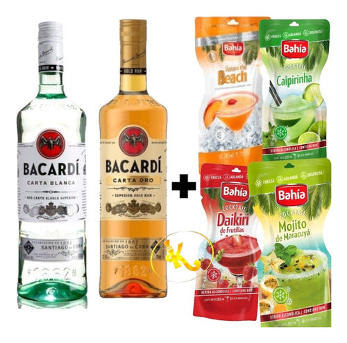 Ron Bacardi X2 Blanco Y Oro +  4 Daikiris Frutilla Maracuya 0