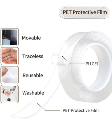 Cinta Adhesiva De 1 Metros Doble Faz Transparente Lavable 1