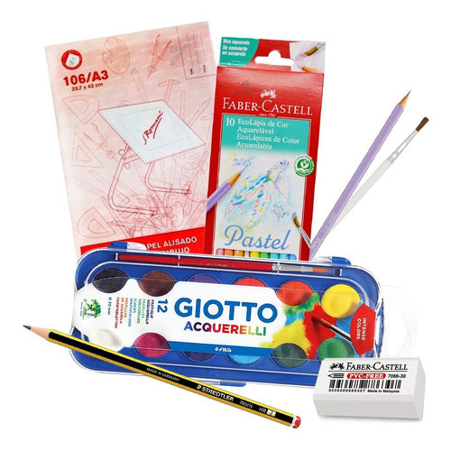 Giotto Kit Arte Acuarelas Lapices Hojas De Dibujo 0