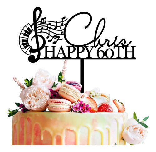 Cake Topper Adorno Torta - Cumple Notas Musica Personalizado 0