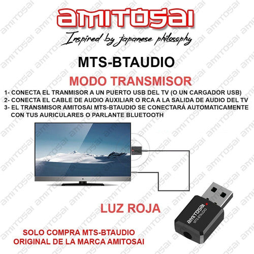 Bluetooth Audio Adapter Transmitter Receiver Amitosai MTS-BTAUDIO 4