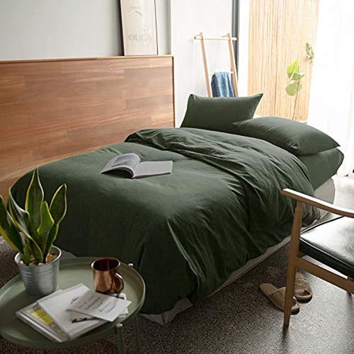 Mixinni Solid Dark Green 3 Piece Duvet Cover Set 0