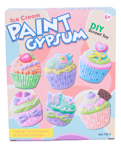 Figuras Cupcakes De Yeso P/pintarc/pintura Y Pincel En Caja 0