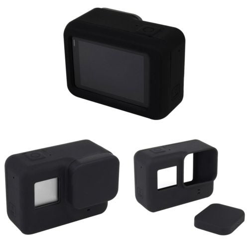 Caso Protector De Silicona Negra Carcasa Tapa Tapa + Gopro H 0