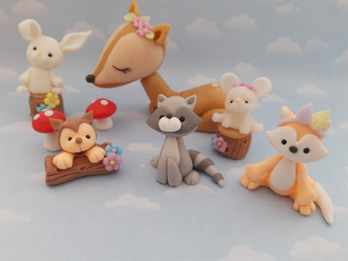 Adorno Torta Animales Del Bosque Nórdicos Porcelana Fría 7