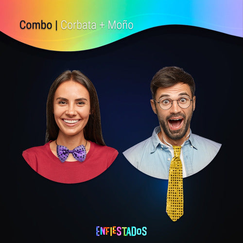 Enfiestados Combo Moño + Corbata Led Luminoso Cotillon Carioca Fiesta X5 1