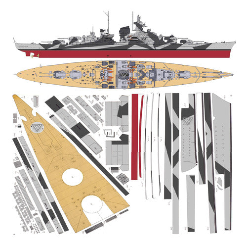 MODELO PARA DESCARGAR E IMPRIMIR Barco Acorazado Tirpitz 1:200 / Papercraft (envio X Email) 0