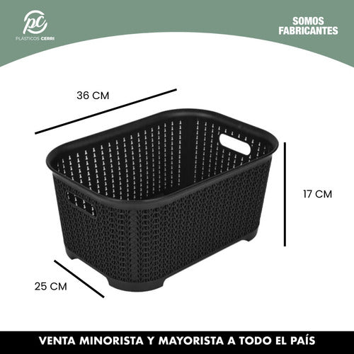 Plásticos Cerri Plastic Rattan Organizer Baskets Set of 6 Gray 36x25x17 1