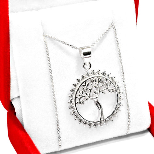 Elegant 925 Silver Tree of Life Pendant Necklace Set for Women 0