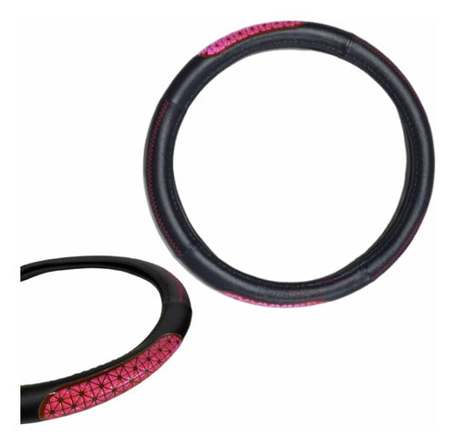 Cubre Volante Para Auto- Femenino Rosa Y Negro En Cuerina 0