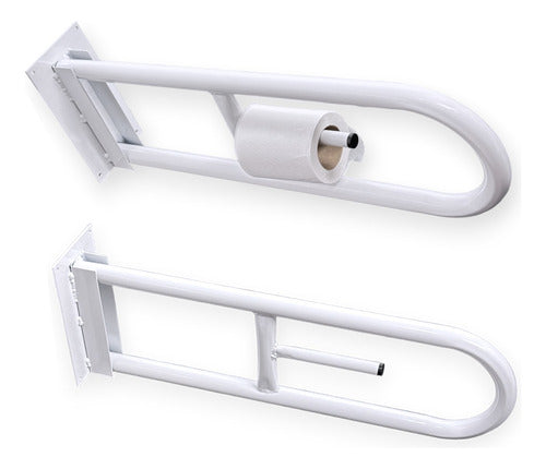 Set of 2 Fixed Safety Handrails with Toilet Paper Holder for Disabled Bathroom 60cm 0