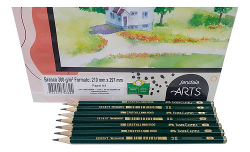 Bloco Pintura 300 G/m2 + 7 Lápis Faber-castell 9000 Grafites 1