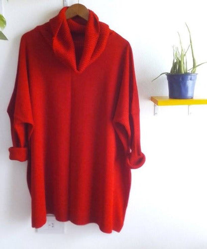 Maxi Oversized Sweater with Wide Long Neck. Black Fuchsia 20