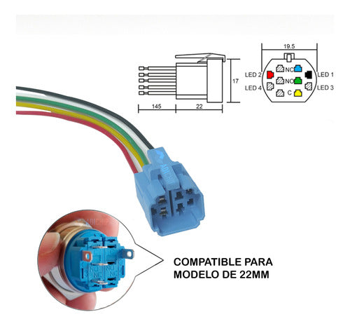 Pulsador Con Logo Boton Led Blanco 22mm Con Retencion +cable 7