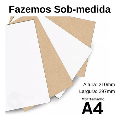 Chapa Mdf Cru Painel 3mm A4 21x29,7 Cm 1 Lado Branco 50 Un 3