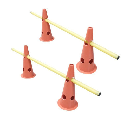 Set of 4 Rigid 30cm Slotted Cones + 2 Smooth Jump Bars for Soccer Training C 0