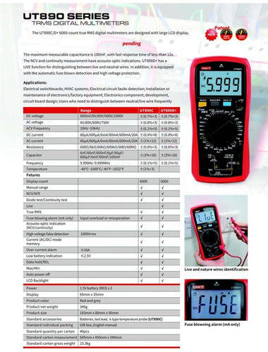 Uni-T UT890C Digital Multimeter + UT203+ Clamp Meter Kit 4