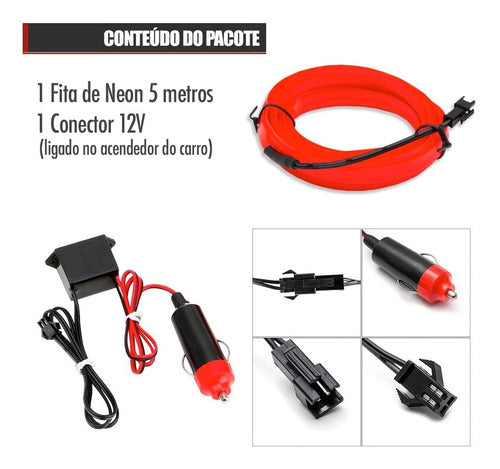 Fita Led Luz Interna Neon Painel Carro 5m Vermelho Tunning 1