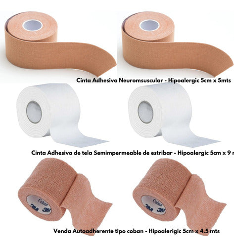 Orthopedic Sports Kit: Strapping Tape + Kinesiology Tape + Cohesive Bandage Set of 6 Rugby 2