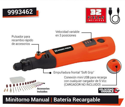 Rechargeable 3.6V Battery-Powered Mini Rotary Tool 32-Piece Set by Dowen Pagio 1