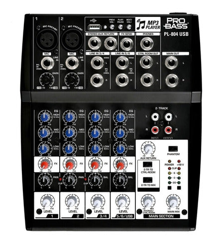 Pro Bass Consola Mixer Pasiva Probass Pl-804 Puerto Usb 8ch Phantom 0