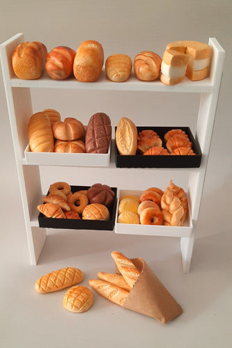 Panaderia Mini +mueble + Bandejas Pan Para Casita De Muñecas 1