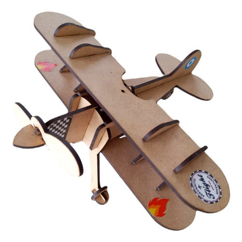 Avion Biplano Madera Rompecabezas Puzzle Didactico Niños 0