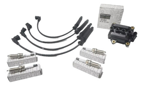 Renault Kit Ignition Coil, Spark Plug Wires, and Spark Plugs for Clio 2 1.2 16V D4F 4