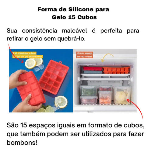 Kit 2 Formas Gelo Silicone 15 Cubos Retangular Resistente 3